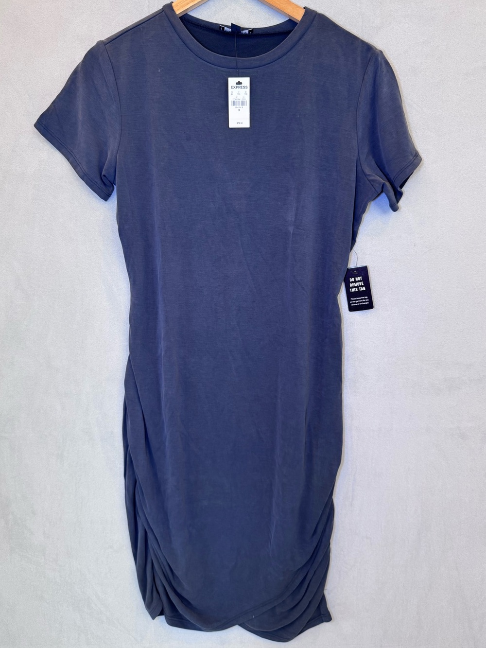 Express NWT M Ruched T-Shirt Midi Dress Charcoal Gray Side Ruched $78